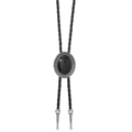 Cravatta bolo vintage con agata nera e metallo argentato inciso su corda di cuoio - Nero