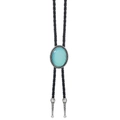 Vintage Bolo Tie mit türkisem Steinanhänger und geflochtenem schwarzen Lederhalsband - Himmelblau