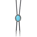 Dettaglio di cravatta bolo con ciondolo turchese e punta in metallo inciso vintage - Turchese