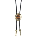 Détail de la cravate bolo en bronze vintage avec pierre oeil de tigre sur cuir tressé - Style de Bordure Creuse Oeil de Tigre Ovale (03)