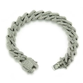 Detailed view of hip hop Cuban link bracelet with square box clasp and clear zircons - Silver (White Rhinestone)
