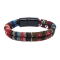 Ethnic bohemian braided bracelet with colorful fabric strands and black magnetic clasp - Retro Mixed Color Ethnic (RH126-6)
