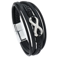 Close-up of black multilayer leather bracelet with infinity symbol and magnetic clasp - Black