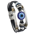 Bracelet multicouche en cuir avec motif œil protecteur et fermoir en acier inoxydable - Noir