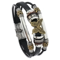 Bracelet multicouche en cuir avec breloque papillon en bronze et fermoir en acier - Noir