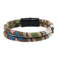 Bohemian wrap bracelet with colorful ethnic fabric weaving and black magnetic clasp - Pink Blue Mixed Weave (RH126-9)