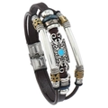 Mehrlagiges Lederarmband für Herren mit Edelstahlperlen und blauem Schmuckstein - Braun