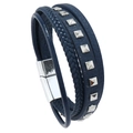 Men's navy blue multilayer leather bracelet with silver pyramid studs and magnetic clasp - Leather Bracelet / Navy Blue