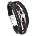 Men's multi-layer woven leather bracelet featuring a silver infinity symbol and magnetic clasp - Brown