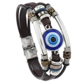 Bracelet multicouche en cuir fait main avec breloque œil bleu et fermoir en acier inoxydable - Marron