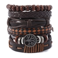 Set di bracciali multistrato in pelle retrò con albero della vita e perline - Marrone