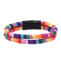 Bohemian double-layer woven rainbow bracelet with black magnetic metal clasp - Bright Rainbow Braid (RH126-10)