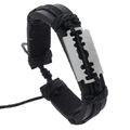 Bracciale punk in pelle nera con ciondolo a rasoio argento e cordino intrecciato - Nero