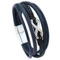 Men's navy blue multilayer leather bracelet with silver infinity symbol and magnetic clasp - Navy Blue