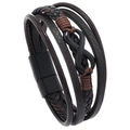 Men's minimalist leather bracelet with infinity symbol and magnetic clasp on white backdrop - Brown