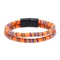 Ethnic bohemian double-layer woven bracelet with orange and blue stripes and magnetic clasp - Blue Orange Striped Braid (RH126-12)