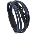 Detail of men's leather infinity bracelet with dark blue braids and black magnetic clasp - Navy Blue