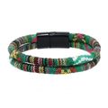 Bohemian woven fabric bracelet with multicolor cotton threads and black magnetic clasp - Red Green Yellow Ethnic (RH126-13)