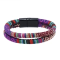 Bohemian multicolored double-layer woven bracelet with a black magnetic buckle - Purple Red Ethnic Braid (RH126-14)