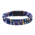 Dual-layer woven fabric bracelet in navy blue with colorful stripes and magnetic clasp - Deep Blue Multi-stripe (RH126-15)