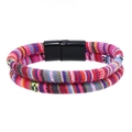 Bohemian woven fabric bracelet in vibrant multi-color stripes with black magnetic clasp - High Saturation Colored Stripes (RH126-16)