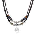 Collier bohème double rang avec pendentif Arbre de Vie et perles en bois vintage - Style Pendentif Arbre de Vie Rond
