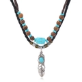 Bohemian double-layer necklace with turquoise leaf pendant and wooden beads - Black