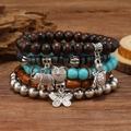 Set di 5 braccialetti bohémien con perline e ciondoli a forma di elefante e tartaruga - Multicolore