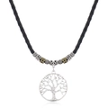 Detail of Tree of Life pendant necklace with black woven cord and silver alloy charm - Tree of Life