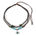 Bohemian multilayer turquoise beaded necklace with evil eye pendant and adjustable rope - Evil Eye Style