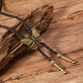 Cravatta Bolo vintage con cursore a farfalla in bronzo e cordino nero intrecciato - Nero