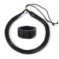 Herren Schmuckset aus schwarzen Holzperlen mit mehrlagiger Halskette und Armband - Armband + Halskette