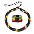 Set collana e bracciale multistrato in perle di legno 8mm fatto a mano stile Rasta - Bracciale + Collana