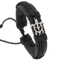 Detail of handmade black braided leather bracelet featuring a silver turtle pendant - Black Turtle