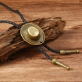 Cravatta bolo retrò con ciondolo a cappello da cowboy in oro antico e cordoncino nero - Cappello da Cowboy Bronzo Antico
