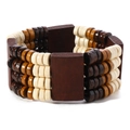 Bracelet multicouche fait main en perles de bois marron et crème pour style plage et surf - Bracelet
