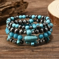Böhmisches mehrlagiges Türkis-Perlenarmband-Set mit Holz- und Metall-Kreuzanhängern - Himmelblauer Türkis Kreuz Stil (2)