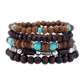 Set bracciali multistrato vintage uomo con perline in legno e pietre turchesi in stile retrò - Multicolore