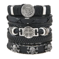 Set bracciale punk multistrato in pelle da uomo con ciondoli lupo vichingo e teschio - Set di Bracciali