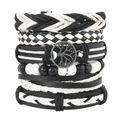 Handmade multilayer leather bracelet set with tree of life charm in black and white - White