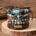 6-piece bohemian layered men's bracelet set with turquoise beads and cactus pendant - Multicolor