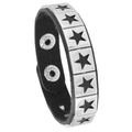 Detail of punk leather bracelet with silver star metal studs and snap button closure - Black