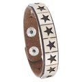 Detail of punk leather bracelet featuring star rivets and adjustable snap buttons - Coffee