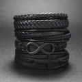 Bracciale multistrato in pelle nera da uomo con simbolo dell'infinito e chiusura magnetica - Nero