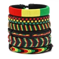 6-piece bohemian Rasta style woven bracelets in red yellow and green colors - Style 3