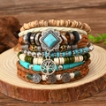 Set de pulseras multicapa bohemias con cuentas turquesas y colgante del árbol de la vida - Multicolor