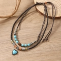 Bohemian layered necklace with heart turquoise pendant and vintage wooden beads - Heart Pendant Style (Style 4)