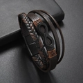 Multilayer leather wrap bracelet for men with black infinity symbol and magnetic clasp - Brown