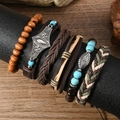 Set bracciale multistrato retrò con perline turchesi e ciondoli occhio su espositore nero - Stile Pezzo In Metallo A Forma Di Occhio