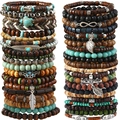 Set di bracciali bohémien fatti a mano con perline di cocco e ciondolo a tartaruga - Stile A (Set Multistrato)